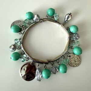 Turquoise Bead and Silver Charm Stretch Bracelet